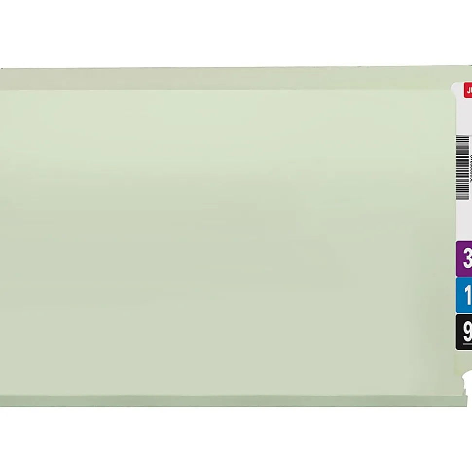 Smead® Pressboard End-Tab Folders With Fastener, Straight Cut, 2" Expansion, Legal Size, Gray/Green, Pack Of 25