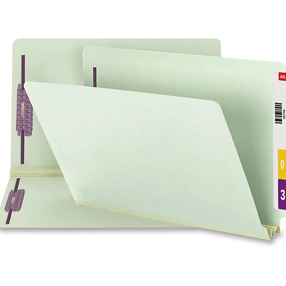 Smead® Pressboard End-Tab Folders With Fastener, Straight Cut, 2" Expansion, Legal Size, Gray/Green, Pack Of 25