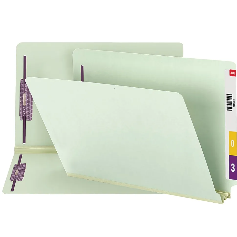 Smead® Pressboard End-Tab Folders With Fastener, Straight Cut, 2" Expansion, Legal Size, Gray/Green, Pack Of 25