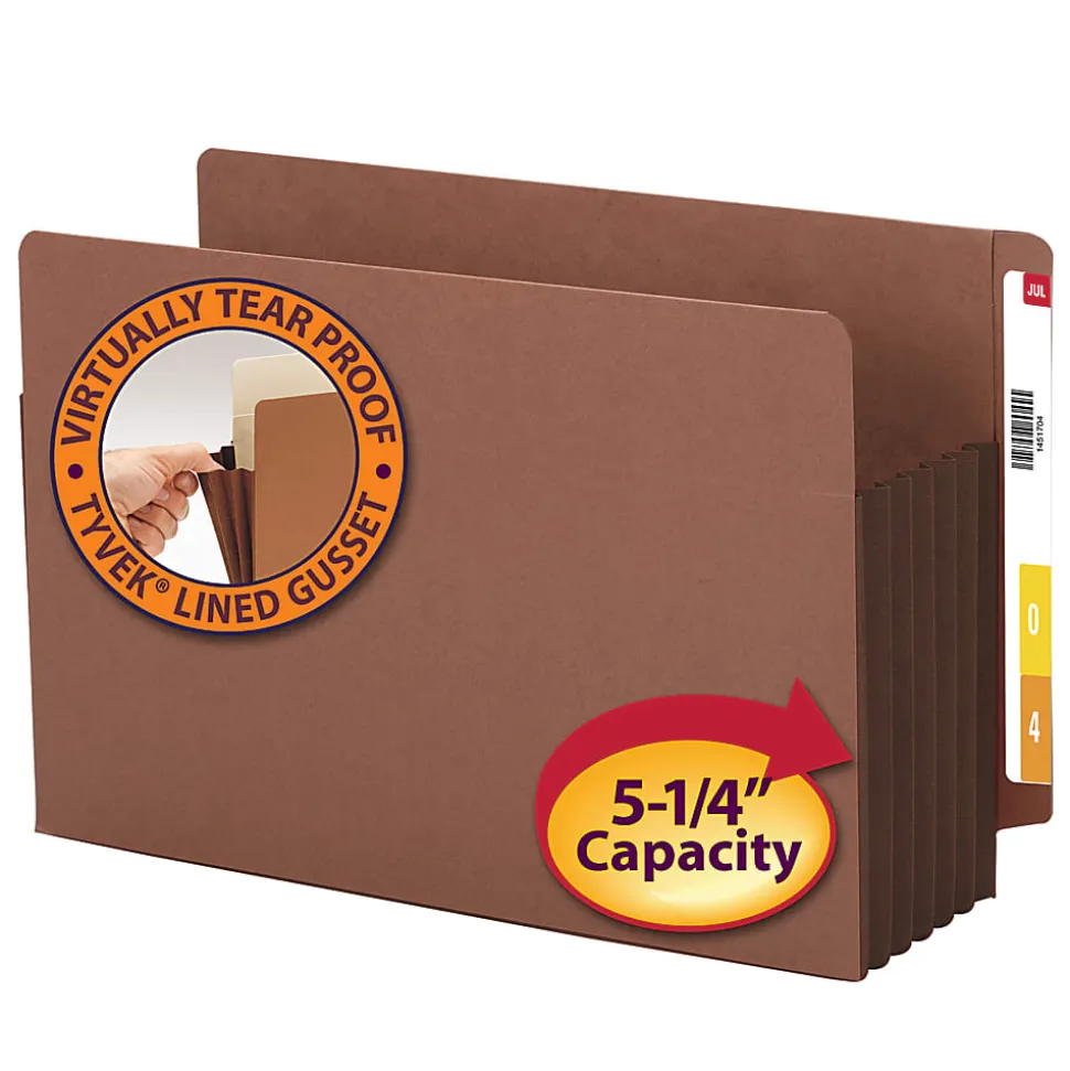 Smead® Redrope Extra-Wide End-Tab File Pockets, Legal Size, 5 1/4" Expansion, 30% Recycled, Dark Brown, Box Of 10