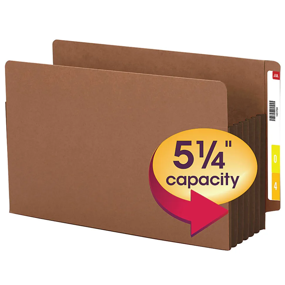 Smead® Redrope Extra-Wide End-Tab File Pockets, Legal Size, 5 1/4" Expansion, 30% Recycled, Dark Brown, Box Of 10