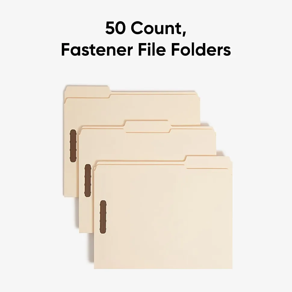 Smead® Reinforced Tab Fastener Folders With Two Fasteners, 1/3 Cut, Letter Size, Manila, Pack Of 50 (14537)