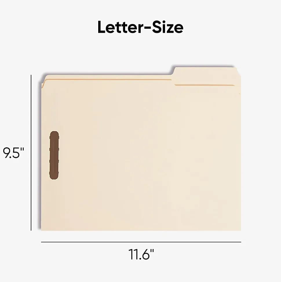 Smead® Reinforced Tab Fastener Folders With Two Fasteners, 1/3 Cut, Letter Size, Manila, Pack Of 50 (14537)