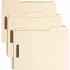 Smead® Reinforced Tab Fastener Folders With Two Fasteners, 1/3 Cut, Letter Size, Manila, Pack Of 50 (14537)