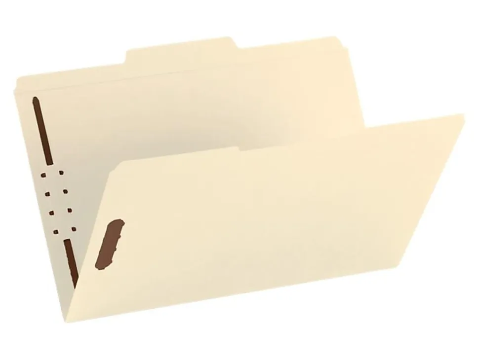 Smead® Reinforced Tab Fastener Folders With Two Fasteners, 1/3-Cut Tab, 8 1/2" x 14", Legal, Manila, Box of 50 (19537)