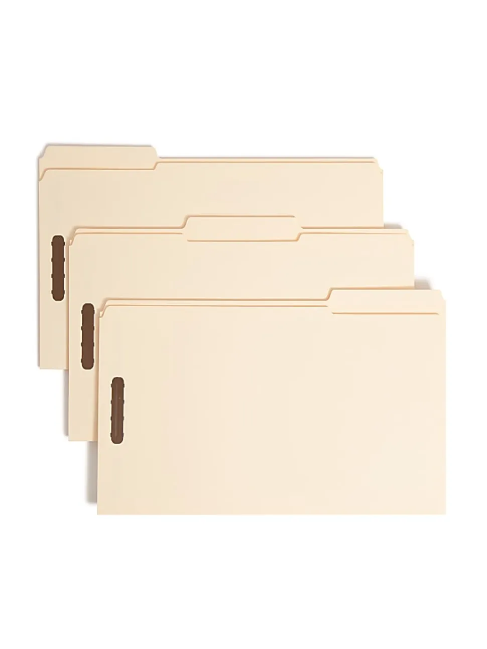 Smead® Reinforced Tab Fastener Folders With Two Fasteners, 1/3-Cut Tab, 8 1/2" x 14", Legal, Manila, Box of 50 (19537)