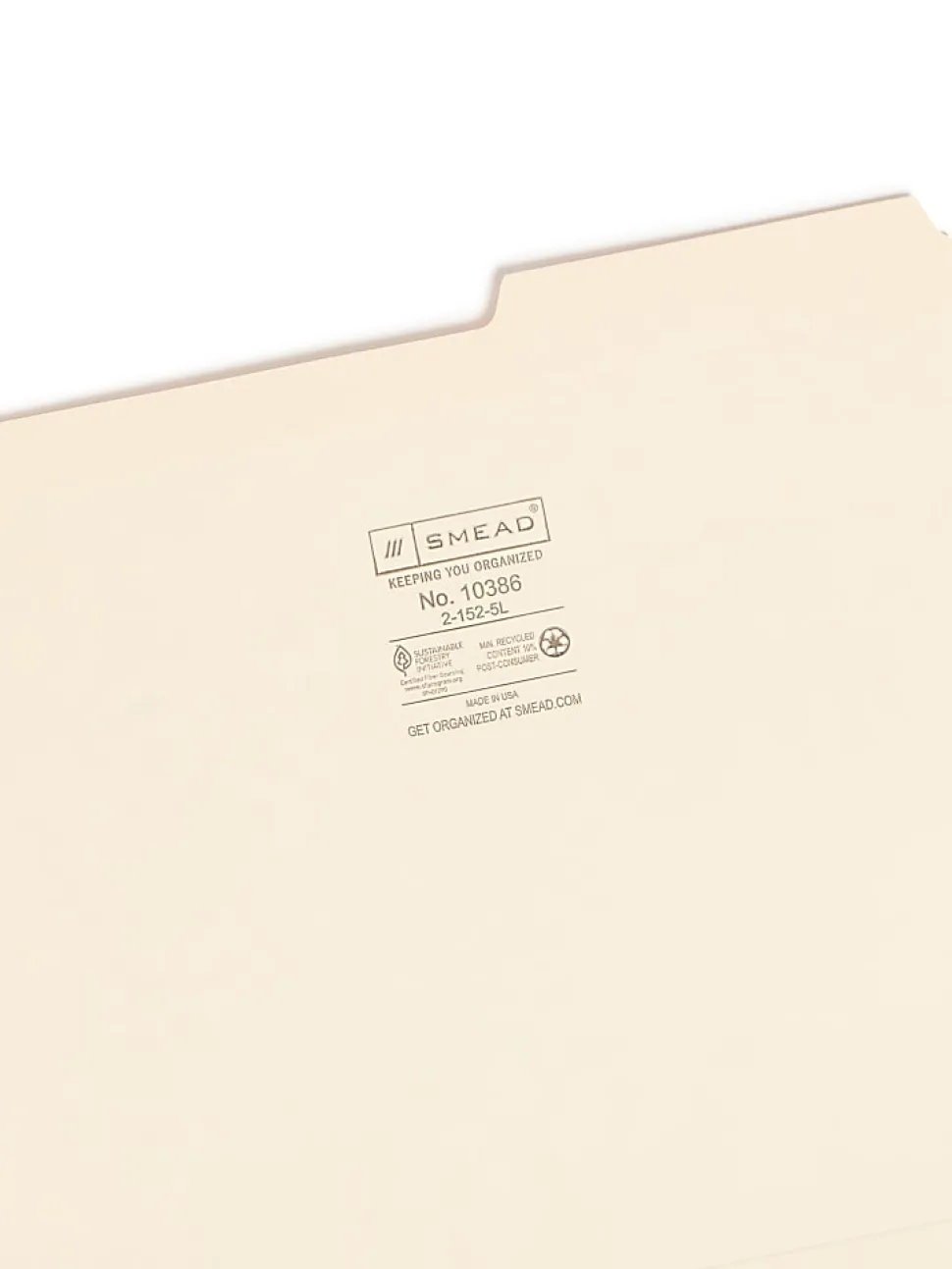 Smead® Reinforced Tab Guide-Height File Folders, Letter Size, 2/5 Cut, Right Position, Manila, Box Of 100