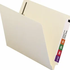SmeadĀ® Shelf-MasterĀ® End-Tab Fastener Folders, Straight Cut, Letter Size, 100% Recycled, Manila, Pack Of 50