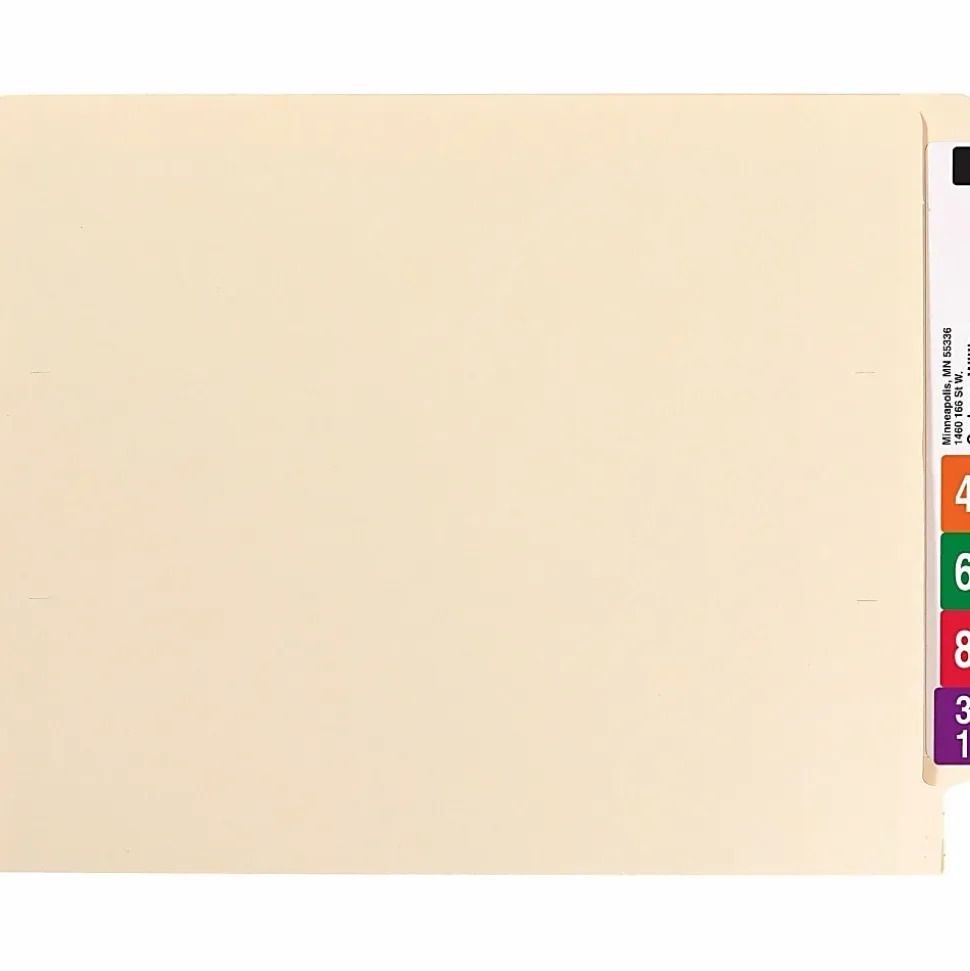 Smead® Shelf-Master® End-Tab Fastener Folders, Straight Cut, Letter Size, 100% Recycled, Manila, Pack Of 50