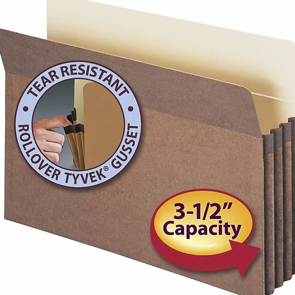 Smead® Straight-Cut Tab Redrope File Pockets, Legal Size, 3 1/2" Expansion, 30% Recycled, Redrope, Box Of 50