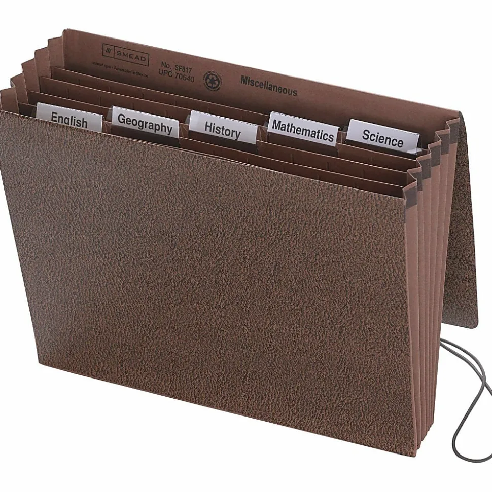 Smead® Subject Expanding File, 6 Pocket, 12"x10", Letter Size, 5 1/4" Expansion, 30% Recycled, Brown