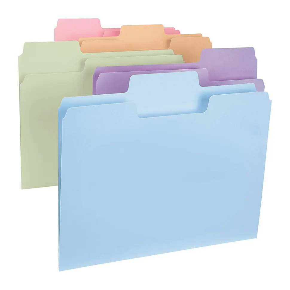 Smead® SuperTab® File Folders, Letter Size, 1/3 Cut, Assorted Pastel Colors, Box Of 100