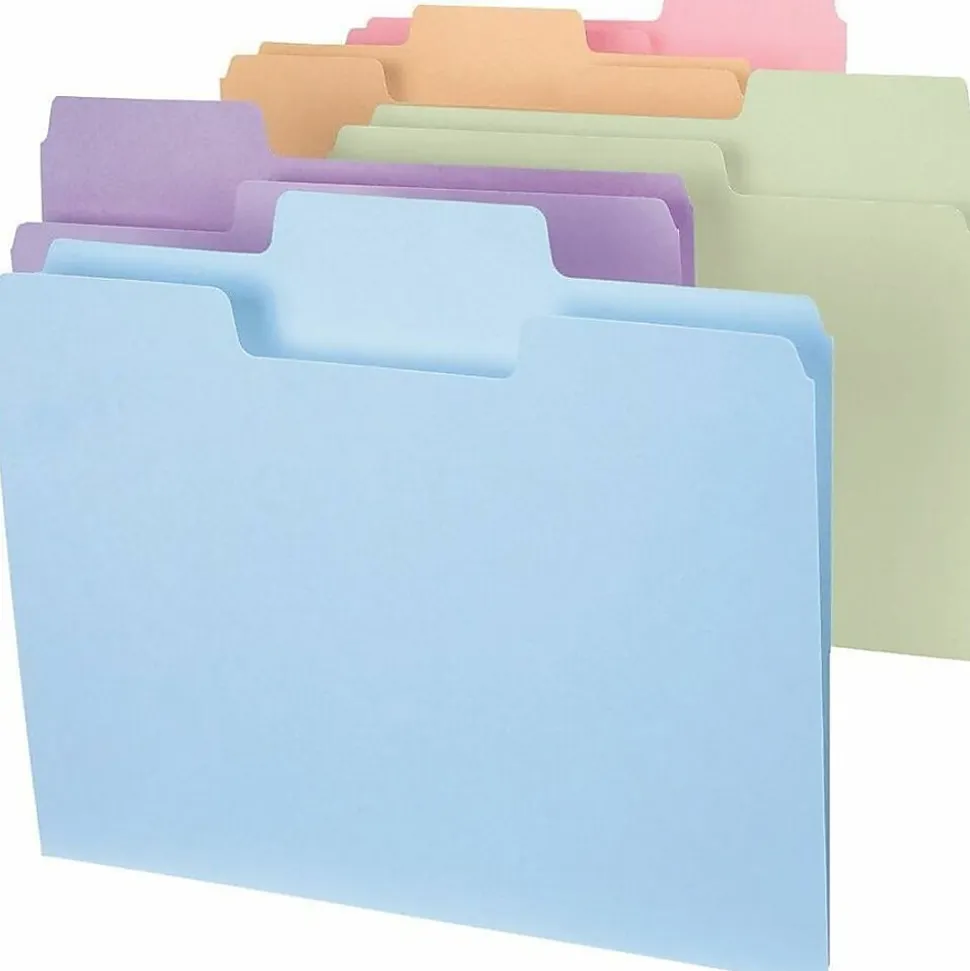 Smead® SuperTab® File Folders, Letter Size, 1/3 Cut, Assorted Pastel Colors, Box Of 100