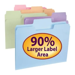 Smead® SuperTab® File Folders, Letter Size, 1/3 Cut, Assorted Pastel Colors, Box Of 100