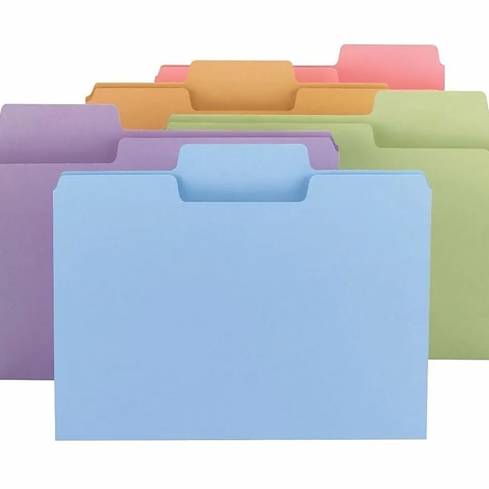 Smead® SuperTab® File Folders, Letter Size, 1/3 Cut, Assorted Pastel Colors, Box Of 100