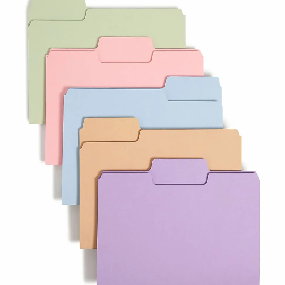 Smead® SuperTab® File Folders, Letter Size, 1/3 Cut, Assorted Pastel Colors, Box Of 100