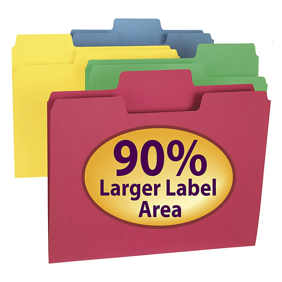 Smead® SuperTab® File Folders, Letter Size, 1/3 Cut, Assorted Colors, Box Of 100