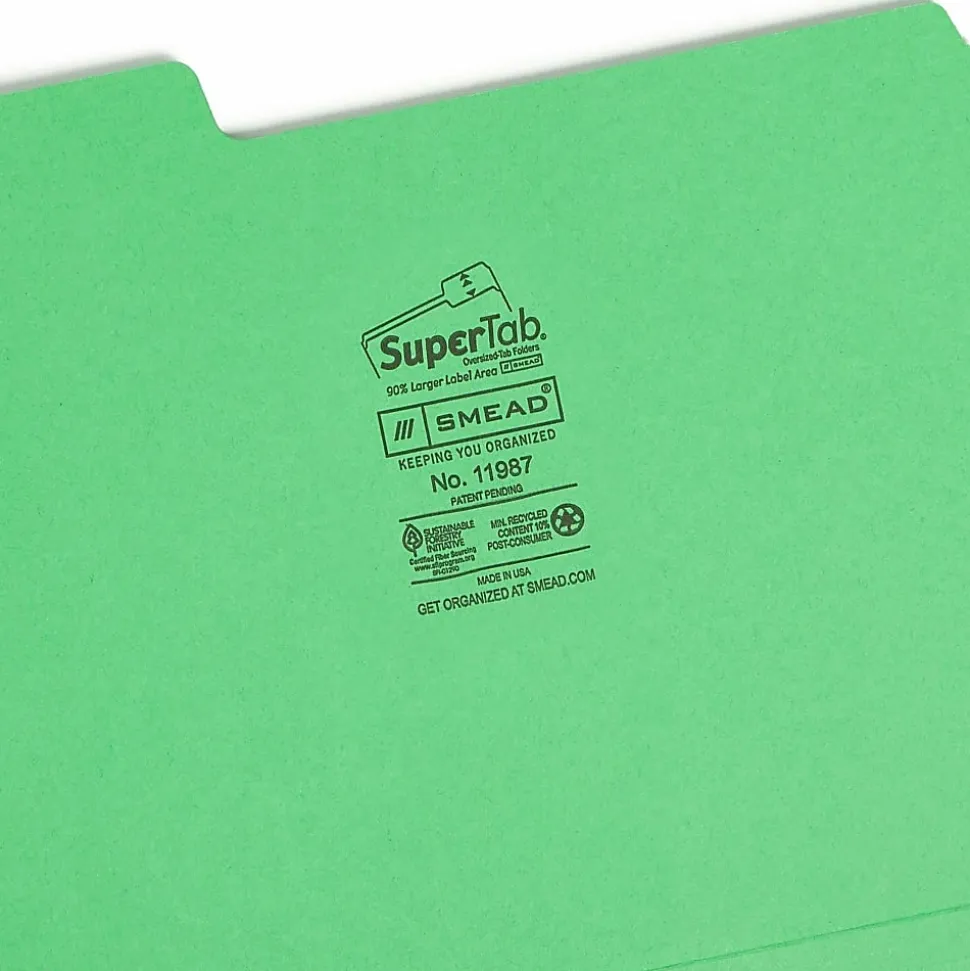 Smead® SuperTab® File Folders, Letter Size, 1/3 Cut, Assorted Colors, Box Of 100