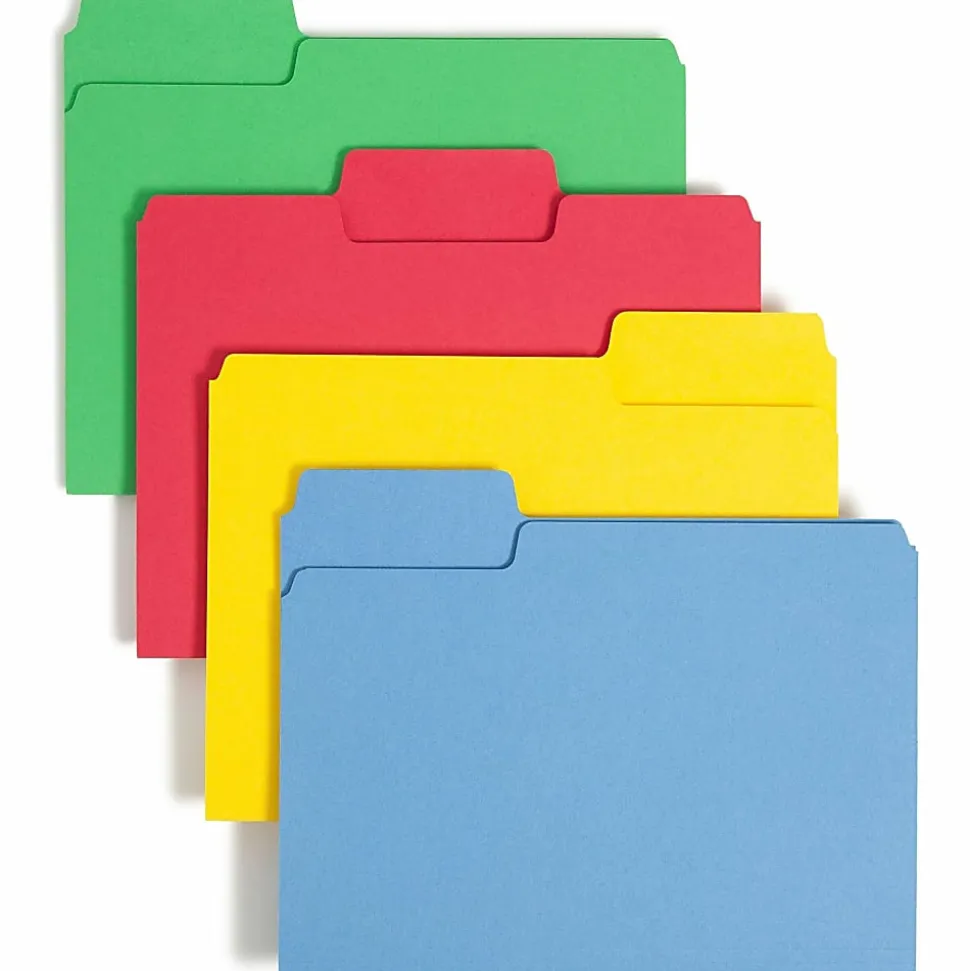 Smead® SuperTab® File Folders, Letter Size, 1/3 Cut, Assorted Colors, Box Of 100