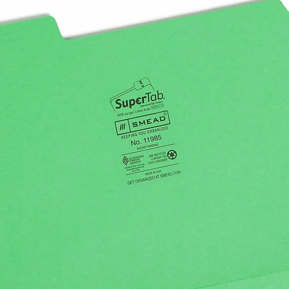 Smead® SuperTab® File Folders, Letter Size, 1/3 Cut, Green, Box Of 100