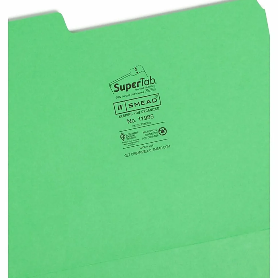 Smead® SuperTab® File Folders, Letter Size, 1/3 Cut, Green, Box Of 100