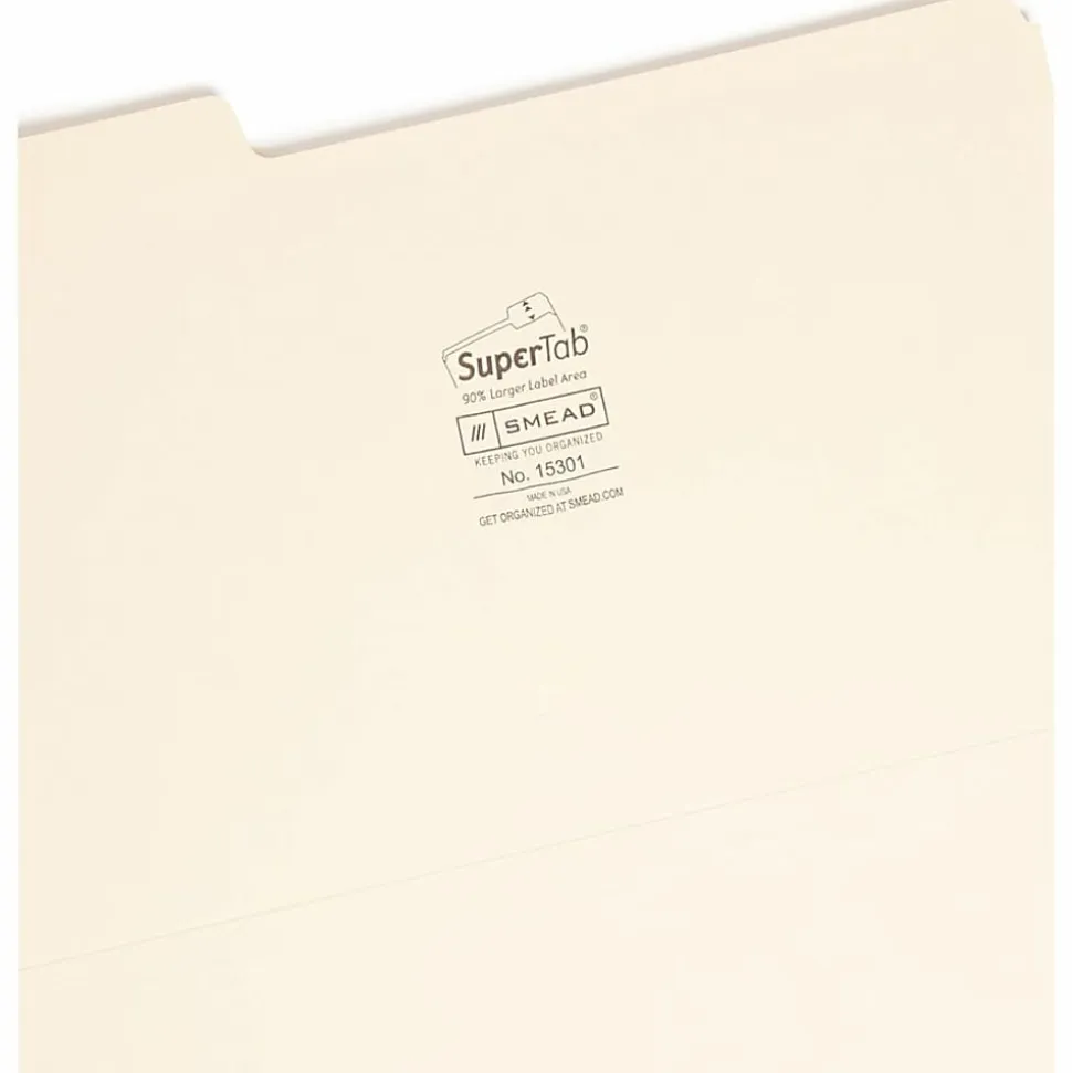 Smead® SuperTab® File Folders, Legal Size, 1/3 Cut, Manila, Box Of 100