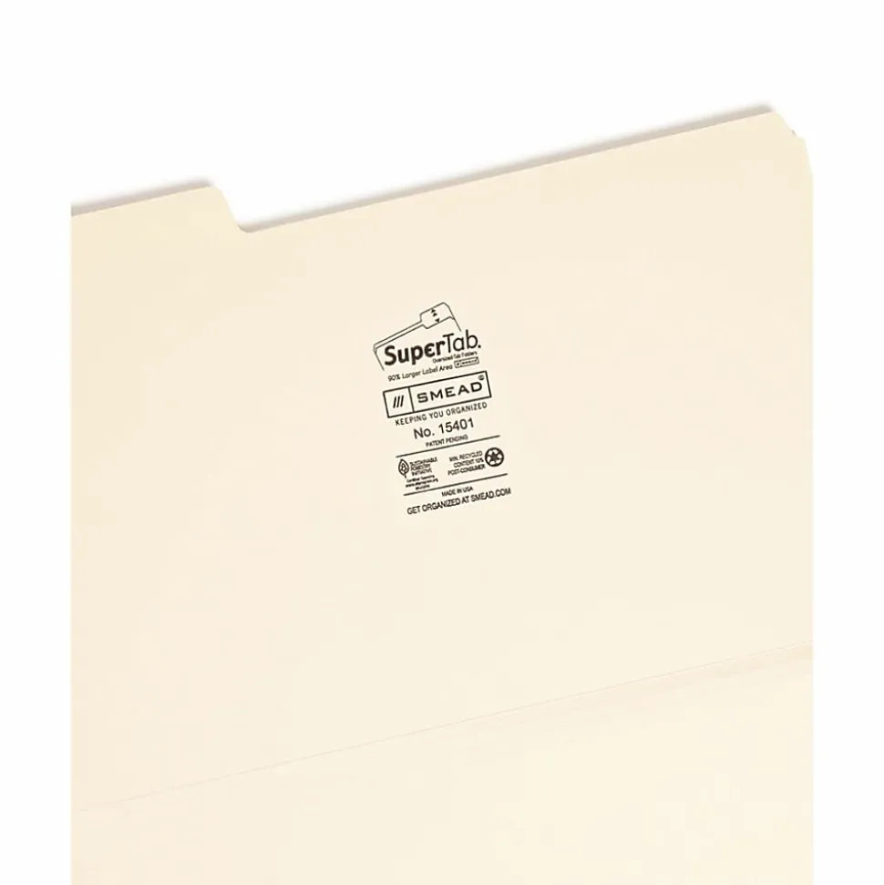 Smead® SuperTab® Heavyweight File Folders, Legal Size, 1/3 Cut, Manila, Box Of 50