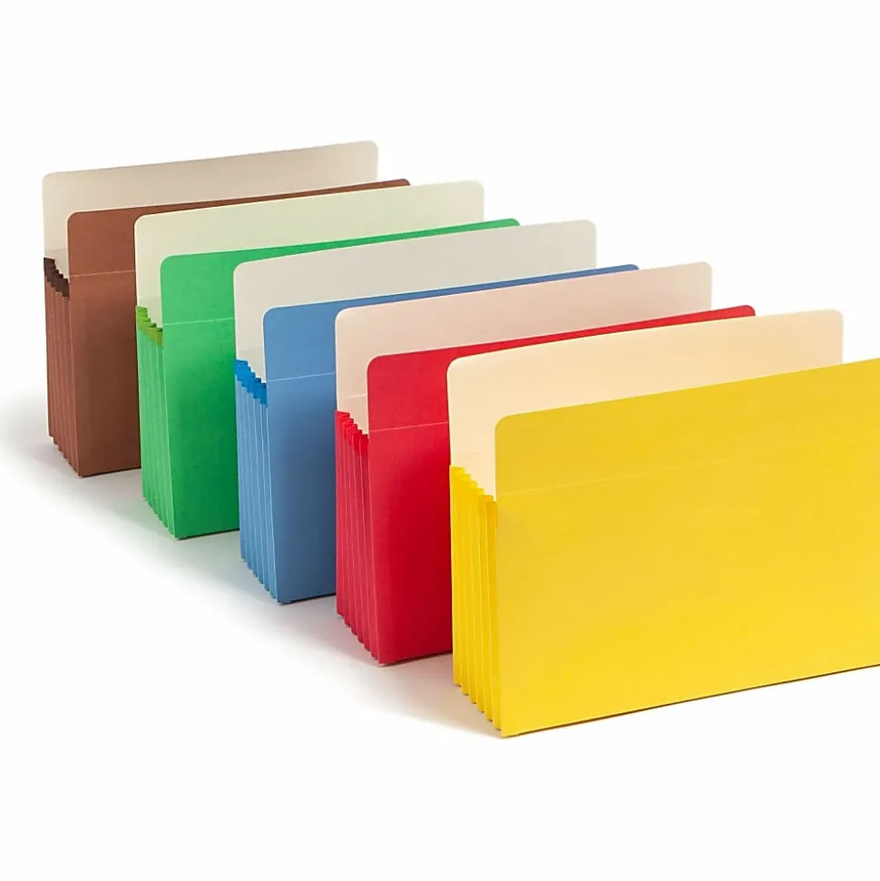 Smead® Top-Tab Expanding File Pockets, Letter Size, 5 1/4" Expansion, Assorted Colors, Pack Of 5