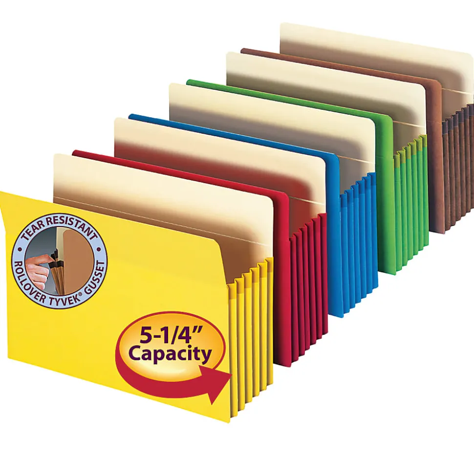 Smead® Top-Tab Expanding File Pockets, Letter Size, 5 1/4" Expansion, Assorted Colors, Pack Of 5