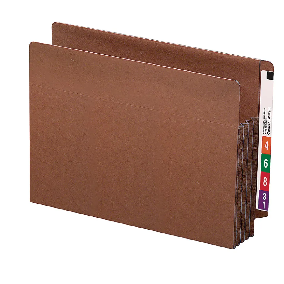 Smead® TUFF® End-Tab File Pockets, 3 1/2" Expansion, Letter Size, 30% Recycled, Redrope, Box Of 10