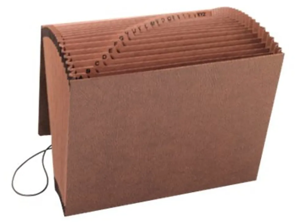 Smead® TUFF® Expanding File With Flap & Elastic Cord, 21 Pockets, A-Z, 12" x 10" Letter Size, 30% Recycled, Brown