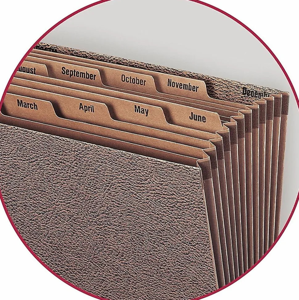 Smead® TUFF® Expanding File With Open Top, 12 Pockets, Monthly, 15" x 10", Legal Size, 30% Recycled, Brown