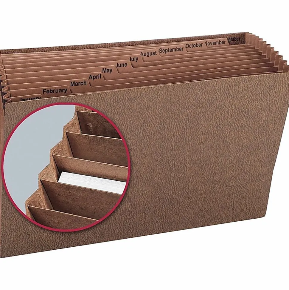 Smead® TUFF® Expanding File With Open Top, 12 Pockets, Monthly, 15" x 10", Legal Size, 30% Recycled, Brown