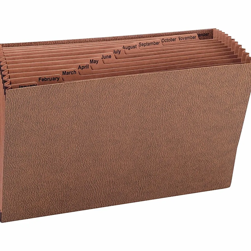 Smead® TUFF® Expanding File With Open Top, 12 Pockets, Monthly, 15" x 10", Legal Size, 30% Recycled, Brown