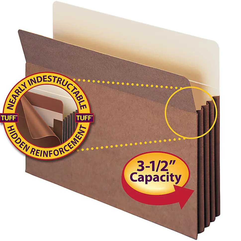 Smead® TUFF® Pocket File Pockets, 3 1/2" Expansion, 9 1/2" x 11 3/4", 30% Recycled, Dark Brown, Pack Of 10