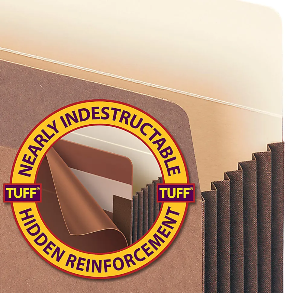 Smead® TUFF® Pocket File Pockets, 7" Expansion, 9 1/2" x 14 3/4", 30% Recycled, Redrope, Pack Of 5