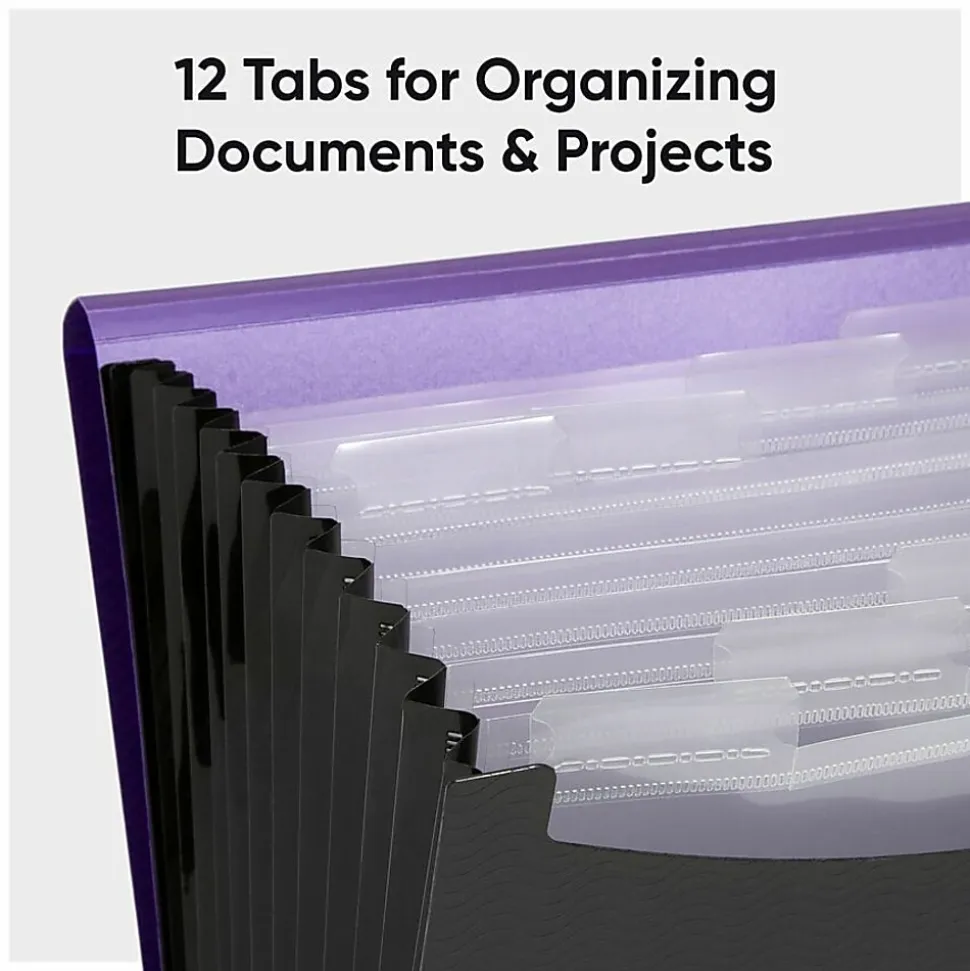 Smead® Wave 12-Pocket Poly Expanding File, Letter Size, 8 1/2" x 11", Purple/Black