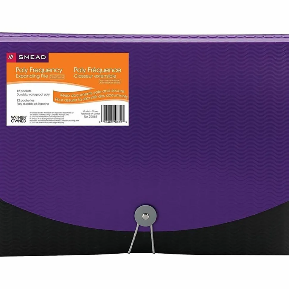 Smead® Wave 12-Pocket Poly Expanding File, Letter Size, 8 1/2" x 11", Purple/Black