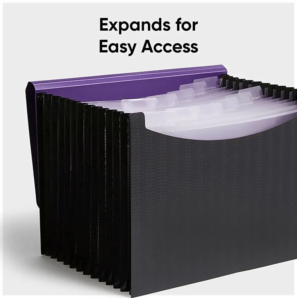 Smead® Wave 12-Pocket Poly Expanding File, Letter Size, 8 1/2" x 11", Purple/Black
