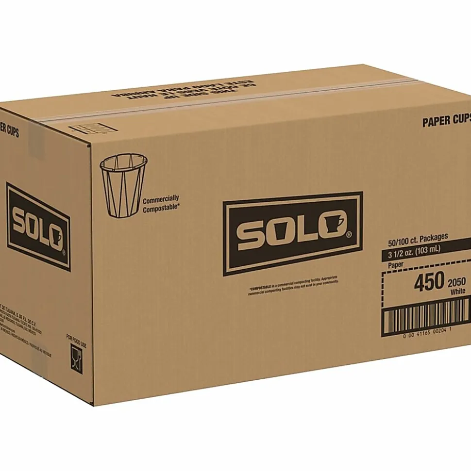 Solo Cup Portion Paper Cups, 3.5 Oz, White, 100 Cups Per Pack, Carton Of 50 Packs