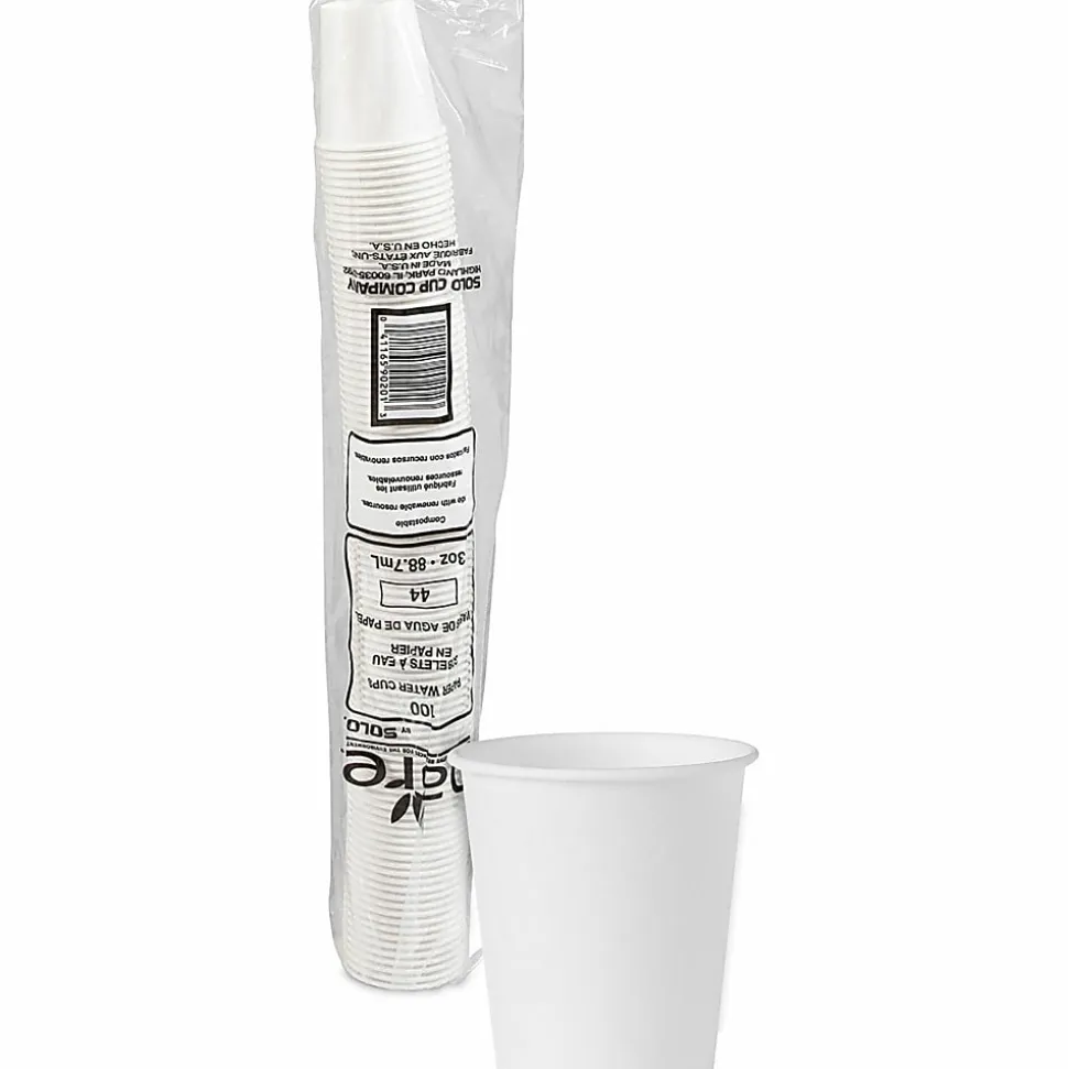 Solo Cup Treated Paper Water Cups - 3 fl oz - 100 / Pack - White - Paper - Water