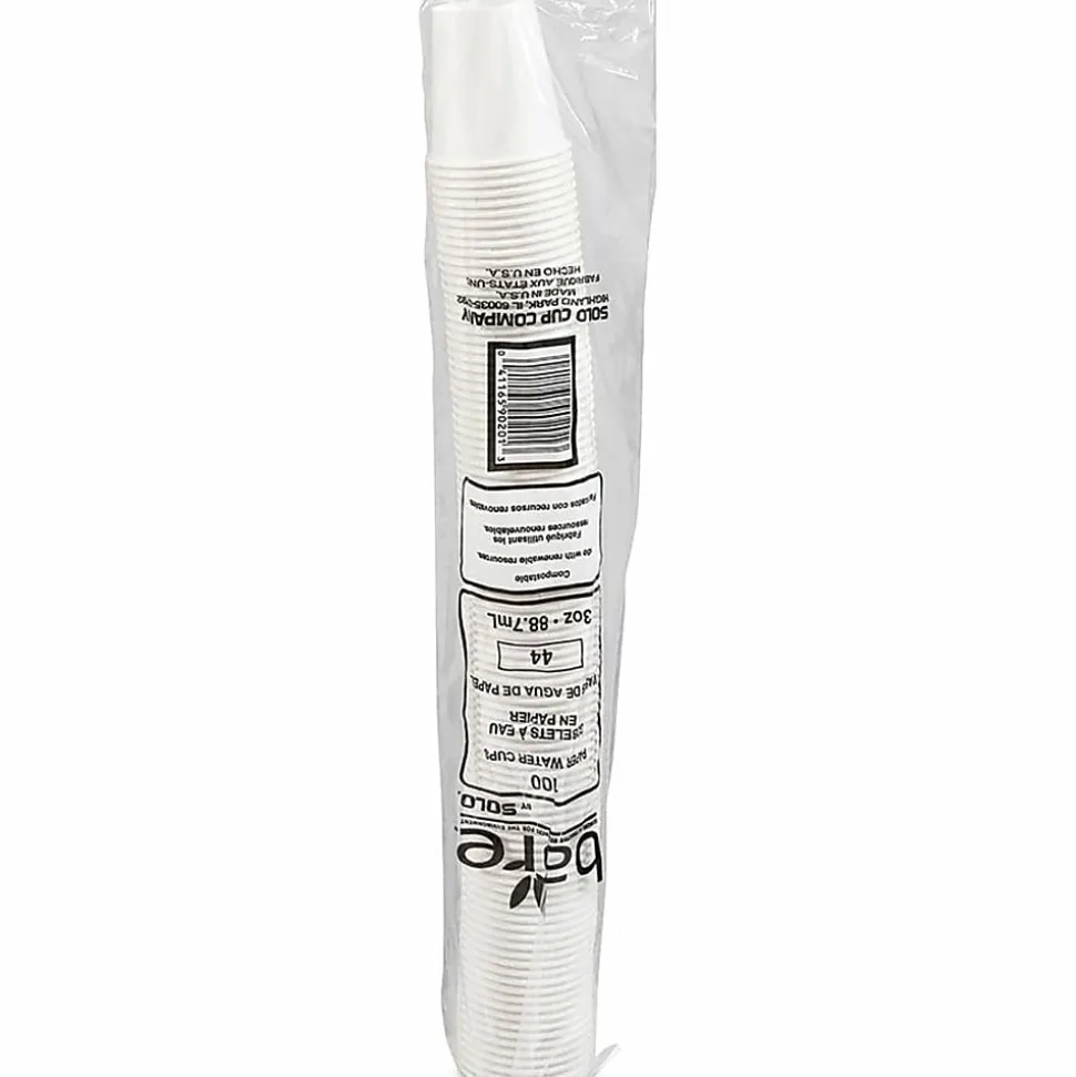 Solo Cup Treated Paper Water Cups - 3 fl oz - 100 / Pack - White - Paper - Water