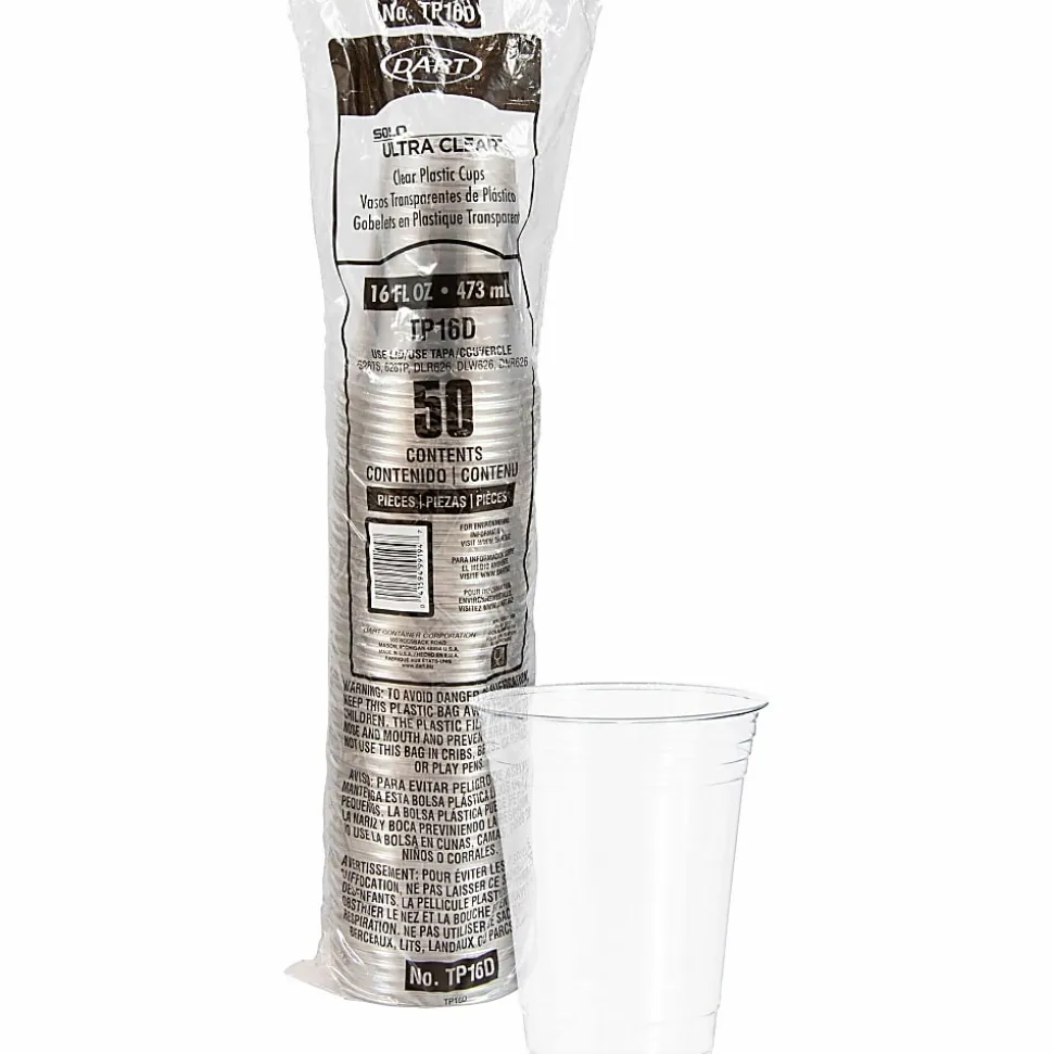 Solo Cup UltraClear Plastic PET Cups - 16 fl oz - 50/Pack - Crystal Clear - Polyethylene Terephthalate (PET) - Beverage, Cold Drink, Smoothie, Coffee