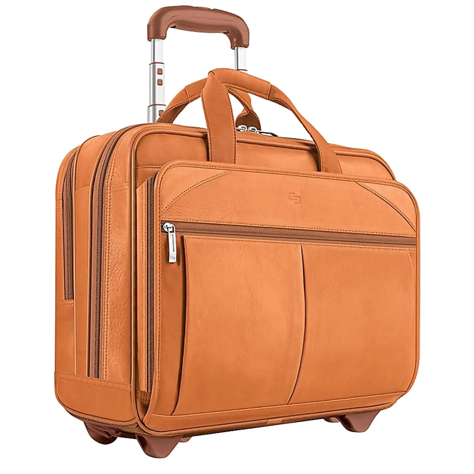 Solo New York Walker Leather Rolling Case for 15.6” Laptops, Tan