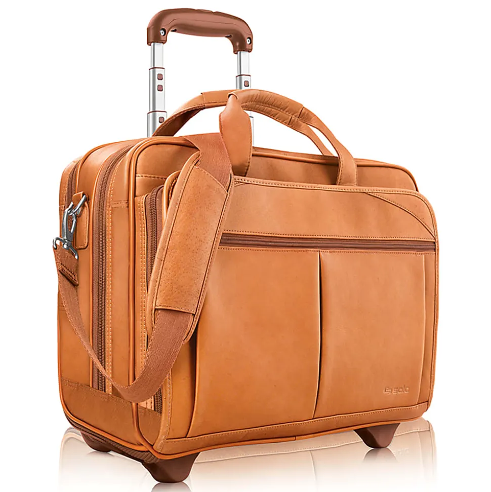 Solo New York Walker Leather Rolling Case for 15.6” Laptops, Tan