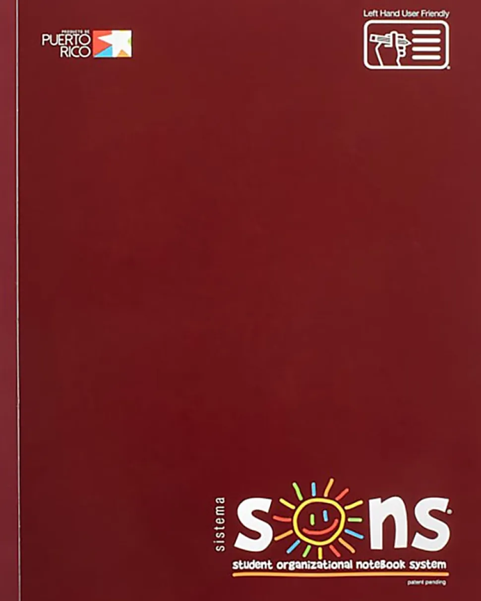 SONS System Journal-Style Notebooks, 9-3/4" x 7-1/2", 1 Subject, Primary Rule, 200 Sheets, Burgundy