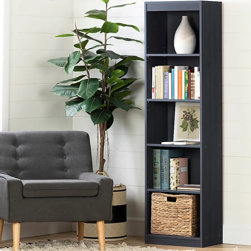 South Shore Axess 68-3/4"H 5-Shelf Narrow Bookcase, Blueberry