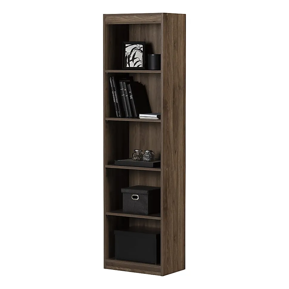 South Shore Axess 69"H 5-Shelf Narrow Bookcase, Natural Walnut