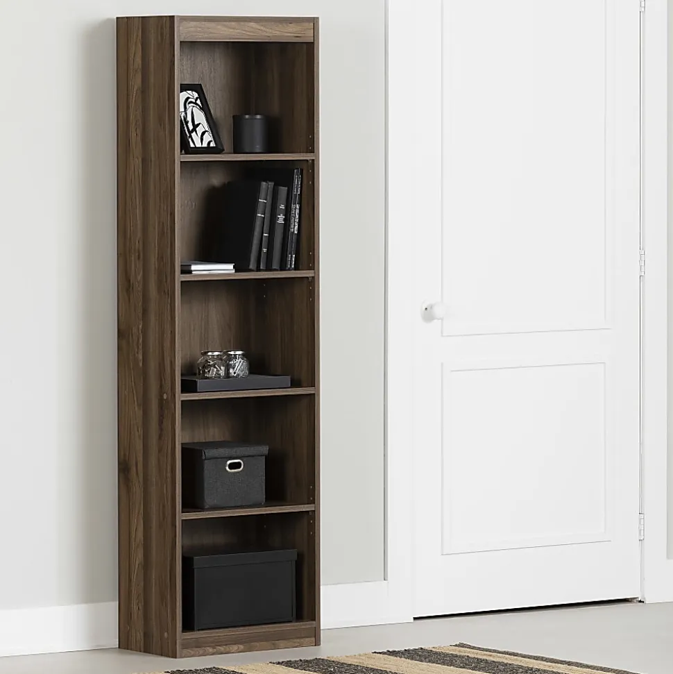 South Shore Axess 69"H 5-Shelf Narrow Bookcase, Natural Walnut