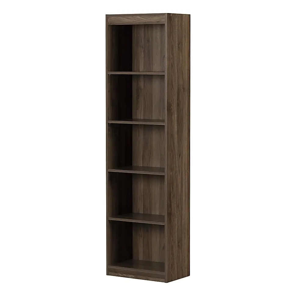 South Shore Axess 69"H 5-Shelf Narrow Bookcase, Natural Walnut